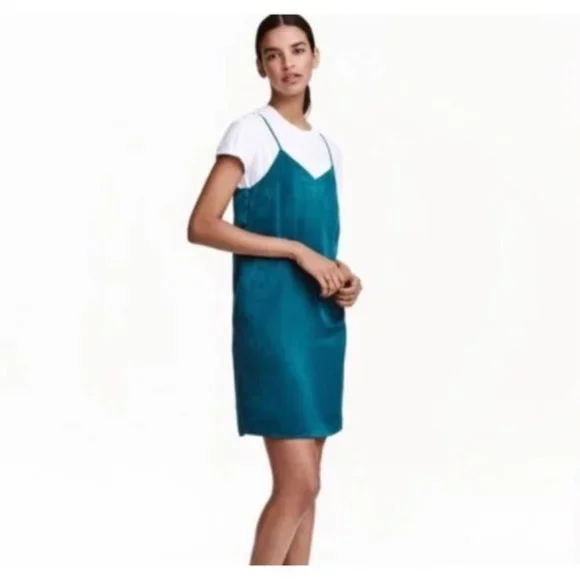 h&m green slip dress Dark dusty green Tie-back Slip Dress for kids
